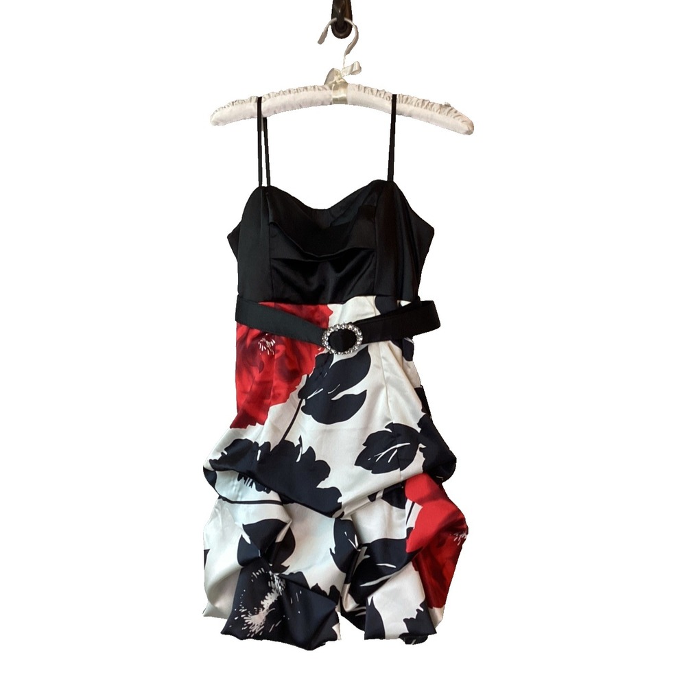 Y2K Jodi Kristopher Dress Size 9 Sleeveless Strappy Black Red White Bubble Skirt